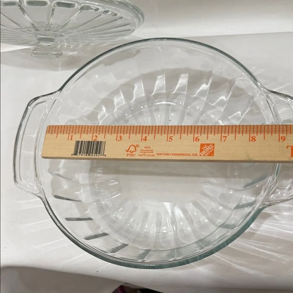 Anchor Hocking 2 Qt Glass Round Ribbed Baking Dish & Lid Handles 9X4 In Vintage